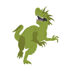 Terrible dinosaur is roaring. Green dino Hand drawn print for t-shirt and textile design. Vector flat isolated illustration