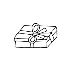 Doodle gift box illustration. Hand drawn gift box icon in vector. Present box doodle icon. Hand drawn present icon