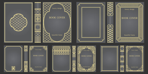 Set of Books cover and spine design template. Ornate vintage frames or borders to be printed on covers of book. Retro frames. Classical Brochure design. Presentation cover.