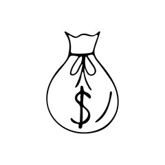 Hand drawn money bag icon in vector. Doodle money bag in vector. Money bag doodle illustration