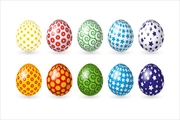 Set Easter color eggs on white background. Vector illustration. Happy Easter eggs ornament.