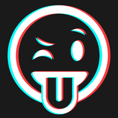 Cartoon smile emoticon symbol, icon in 3d effect with blue and red color