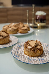 Meringue over a cake is a type of dessert or candy, often associated with Swiss, French, Polish and Italian cuisines