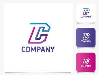 Colorful gradient 3d line letter C monogram initial logo with three icons
