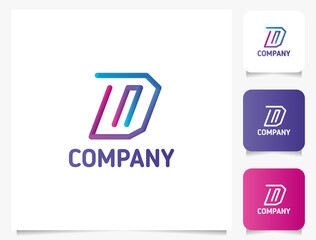 Colorful gradient 3d line letter D monogram initial logo with three icons