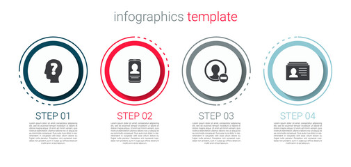Set Head with question mark, Mobile resume, Create account screen and Resume. Business infographic template. Vector