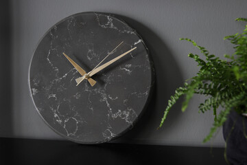 Modern wall clock, black marble wall clock, natural granite stone, marbling, qualified and sophisticated