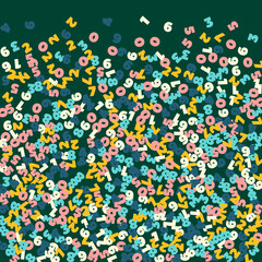 Falling pastel numbers. Math study concept with flying digits. Fetching back to school mathematics banner on blackboard background. Falling numbers vector illustration.
