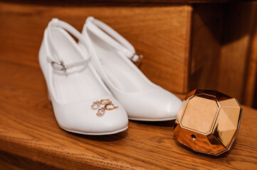 Bridal shoes, earrings, wedding accessories