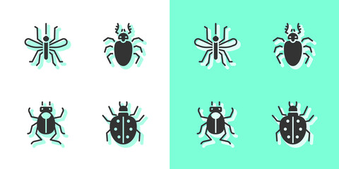 Set Mite, Mosquito, Beetle bug and deer icon. Vector