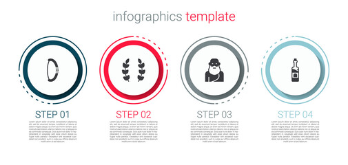 Set Medieval bow, Laurel wreath, Socrates and Bottle of wine. Business infographic template. Vector