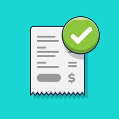 successfully approved payment or bill with a check mark. flat cartoon style