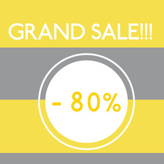 Sale template with 80 discount circle on yellow and grey stripes background. Vector trendy design for shops, stickers, flyers, banners, etc