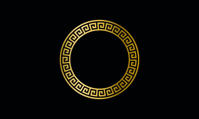 Traditional simple meander. Golden circle frame on the dark background. Ancient Greek ornament. Vector