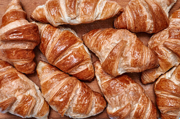 Background image with french croissants. Sweet pastries. Top view.