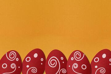 Painted easter eggs on yellow background. Colorful. Paper texture. Illustration.