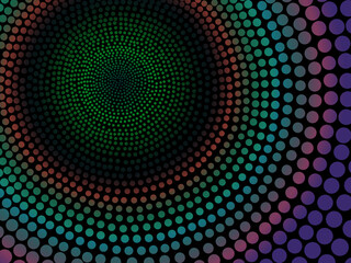 Obraz premium Abstract artwork design of a dark palette rainbow colored circle pattern with black background ofr darker themed project. 