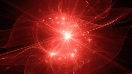 Abstract background, smooth multicolored lines on a black background.