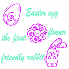 icons for easter day. contour pink color. flower, egg, friendly. rabbit for greetings