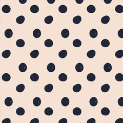 Hand drawn polka dots vector seamless pattern.Abstract geometric organic polka dot texture.Messy polka dot background.Simple rough dotted irregular point backdrop.Childish decorative illustration.