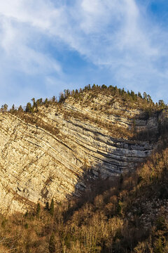 Landscape of Bzipi mountain river in Caucasus, Abkhazia. Zip line