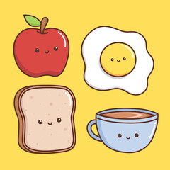 kawaii breakfast food in yellow