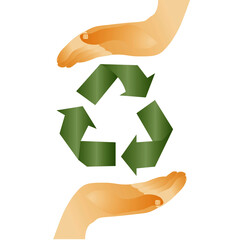 Hands holding the Recycle icon arrows for Environment