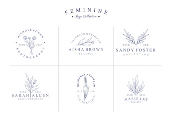 Beautiful hand-drawn feminine for branding logo collection set