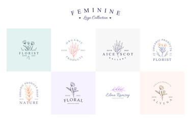 Set of beautiful floral logo collection set