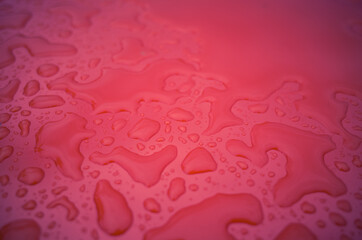 Water droplets on red surface