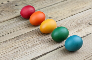 Obraz na płótnie Canvas High Angle View Of Colorful Eggs On Table