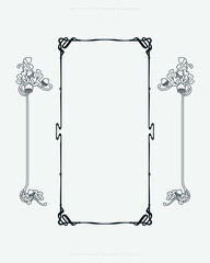 art nouveau vintage classic decorative nature leaves floral flourishes frame and border for wedding invitation menu certificate or label