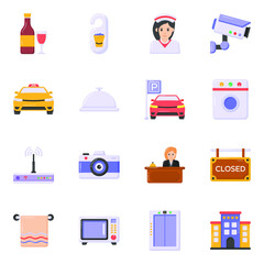 
Trendy Flat Icons of Hotel Equipment

