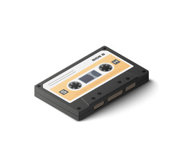 Obraz premium Isometric audio compact cassette. Colored vector illustration. Music listening. Isolated on white background.