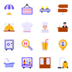 
Trendy Flat Icons of Hotel Activities

