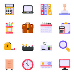 
Pack of Office Equipment Flat Icons 

