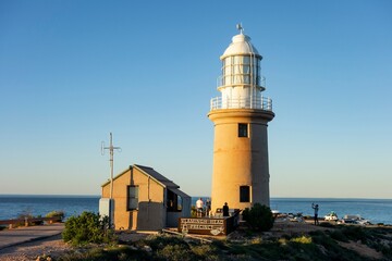 Fototapeta na wymiar Vlamingh Head Precinct lighthouse in Western Australia near Exmouth during sunset