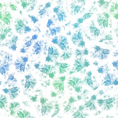 Seamless satin soft pastel color leaves pattern. High quality illustration. Beach or resort wear design of leaves in fuzzy turquoise and white. Repeat raster jpg pattern design.