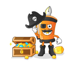 pen pirate with treasure mascot. cartoon vector