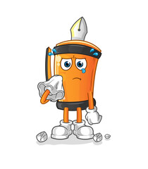 pen cry with a tissue. cartoon mascot vector