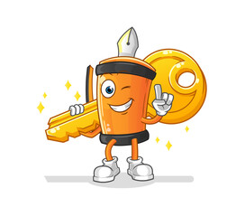 pen carry the key mascot. cartoon vector