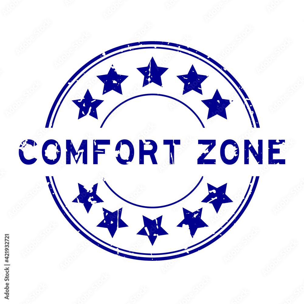 Wall mural Grunge blue comfort zone word with star icon round rubber seal stamp on white background