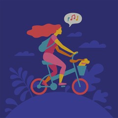 Vector of a person cycling with a dog happily