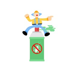 clown carnival eradicate cockroach bug spray insecticide cartoon doodle flat design style vector illustration