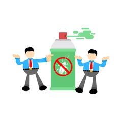 businessman worker eradicate cockroach bug spray insecticide cartoon doodle flat design style vector illustration