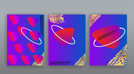 Abstract page templates set, retro wave creative hipster, neon and gradient colors.