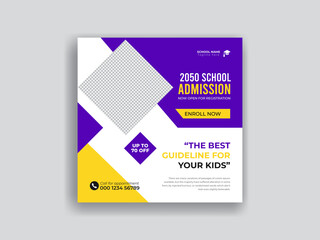 Back to school admission promotion social media post template design, education advertisement, Students Admission social media post,