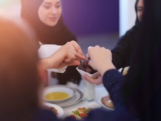 Muslim family having iftar together during Ramadan