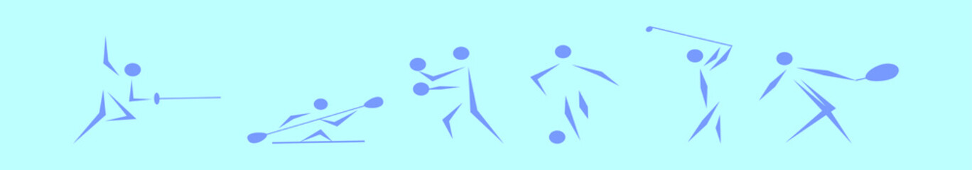 set of sports cartoon icon design template with various models. vector illustration isolated on blue background