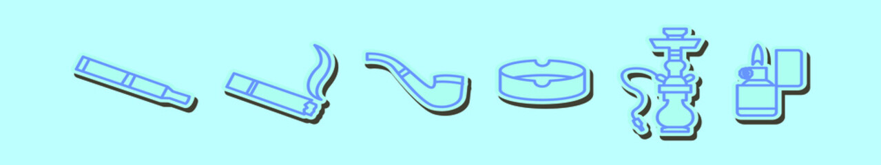 set of smoking cartoon icon design template with various models. vector illustration isolated on blue background